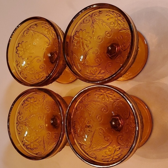 Vintage Tiara Crystal Low Sherbert Set of 4 Sandwich Pattern Amber Indiana Glass - Picture 2 of 7